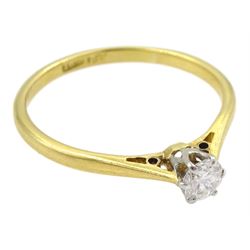 Gold single stone round brilliant cut diamond ring, stamped 18ct, diamond approx 0.30 carat