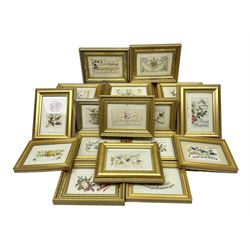  Collection of twenty eight, mostly WWI period embroidered silk greetings cards and postcards, including 'A kiss from France', good luck, sweetheart and Christmas examples, all within modern gilt frames