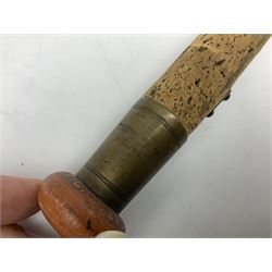Hardy 'The Sir Edward Grey' two piece split can fishing rod, with cork handle and brass fittings marked Hardys, with a Hardy cover