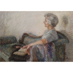 Sonia Mervyn (British 1893-1977): 'Eilleen' - Lady Reading on a Chaise Longue, pastel signed, titled on label verso 37cm x 53cm 
Provenance: with Chantry Fine Art, Northampton; exh. The Pastel Society, London, labels verso