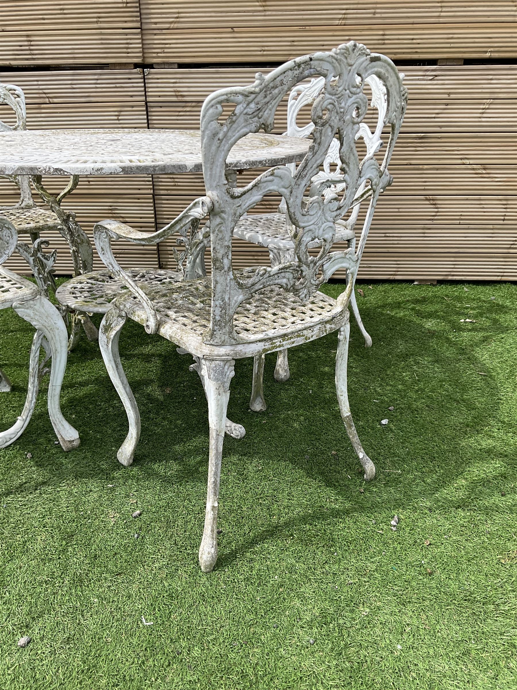 Victorian style cast aluminium white painted garden table and four chairs - THIS LOT IS TO BE COLLECTED BY APPOINTMENT FROM DUGGLEBY STORAGE, GREAT HILL, EASTFIELD, SCARBOROUGH, YO11 3TX