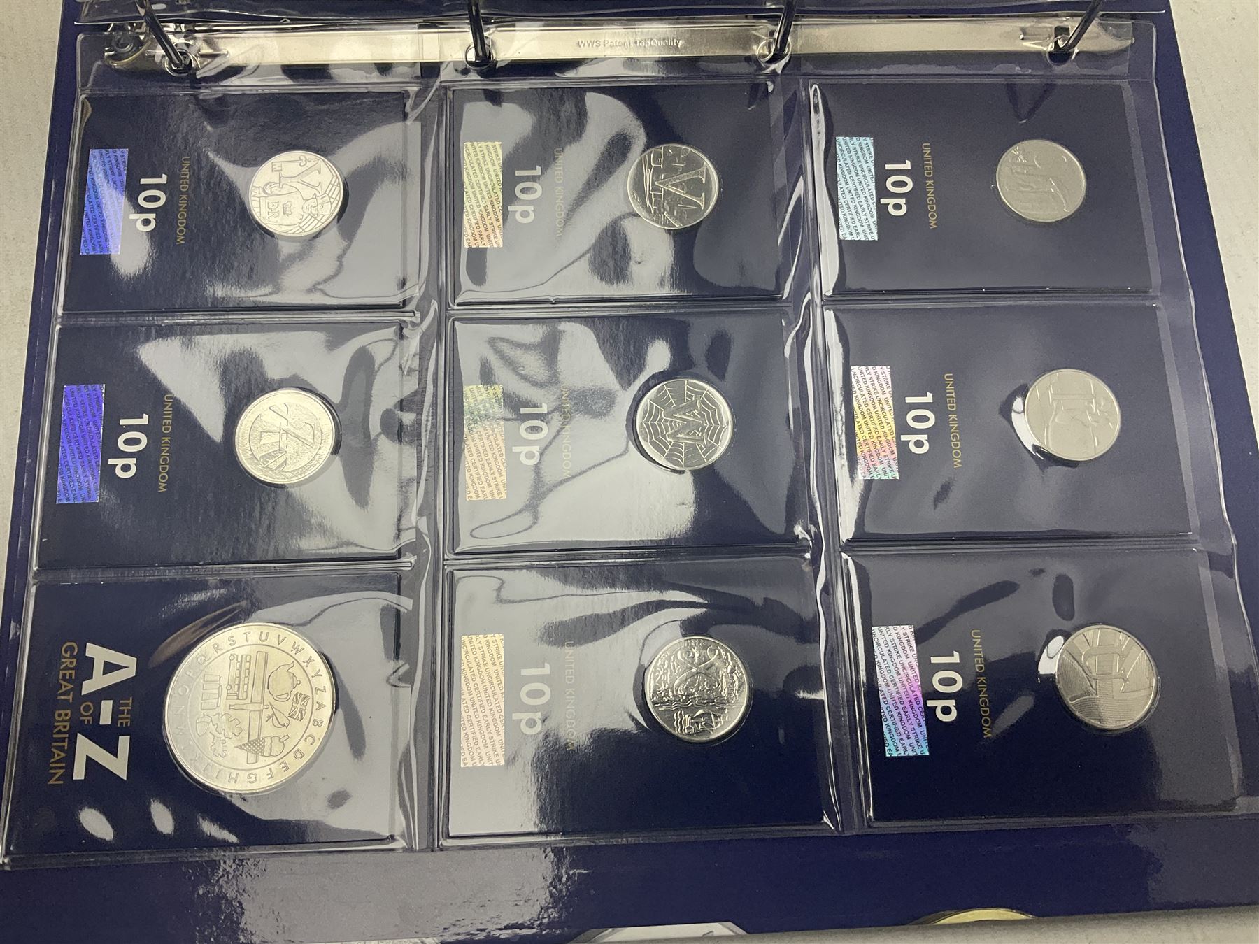 Queen Elizabeth II United Kingdom 2018 A-Z ten pence coin collection, including completer medallion, housed in a 'Change Checker' ring binder folder

