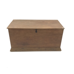  Large early 20th century pitch pine country house log chest, hinged lid with clasp, two handles, W161cm, H78cm, D81cm  
