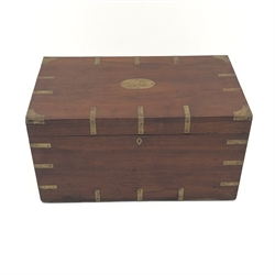  Officers brass bound camphor wood campaign chest, hinged lid, engraved ' F L Walsh 15th Foot' , W76cm, H41cm, D44cm  