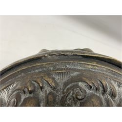 Heavy Victorian counter weight for oil lamp chandelier pulley, cast with foliate decoration, L26cm, approx 12kg