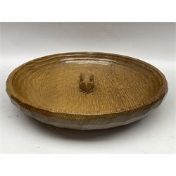 Mouseman - tooled oak fruit bowl, carved with oversized mouse signature, by the workshop of Robert Thompson, Kilburn 