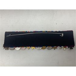 Captain (later Brigadier) Percy Howard Hansen V.C., D.S.O., M.C. 6th (Service) Battalion Lincolnshire Regiment - representative group of thirteen miniature dress medals comprising VC, DSO, MC, WW1 trio, GSM with Palestine clasp, four WW2 medals/stars, George VI Coronation Medal and French Croix-De-Guerre with MID leaves; all with ribbons on pinned bar for wearing; together with display of contemporary tunic ribbon bars for eight medals, framed with Lincolnshire Regiment cap badge, newspaper cutting and London Gazette extract; framed head and shoulder portrait of Hansen in uniform clearly showing his medal bars; and copies of related biographical information. Auctioneer's Note: Extract from the London Gazette 1st October 1915 regarding the VC 'For most conspicuous bravery on the 9th August 1915, at YILGHIN BURNU Gallipoli Peninsular. After the second capture of the 