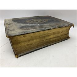Victorian The Family Devotional Bible, by Rev Matthew Henry, pub. London and New York, The London Printing & Publishing Co, circa 1860, with steel engraving plates and gilt edges, L35cm