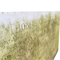 White marble remembrance plaque for Thomas and Elizabeth Dickinson of Naburn York