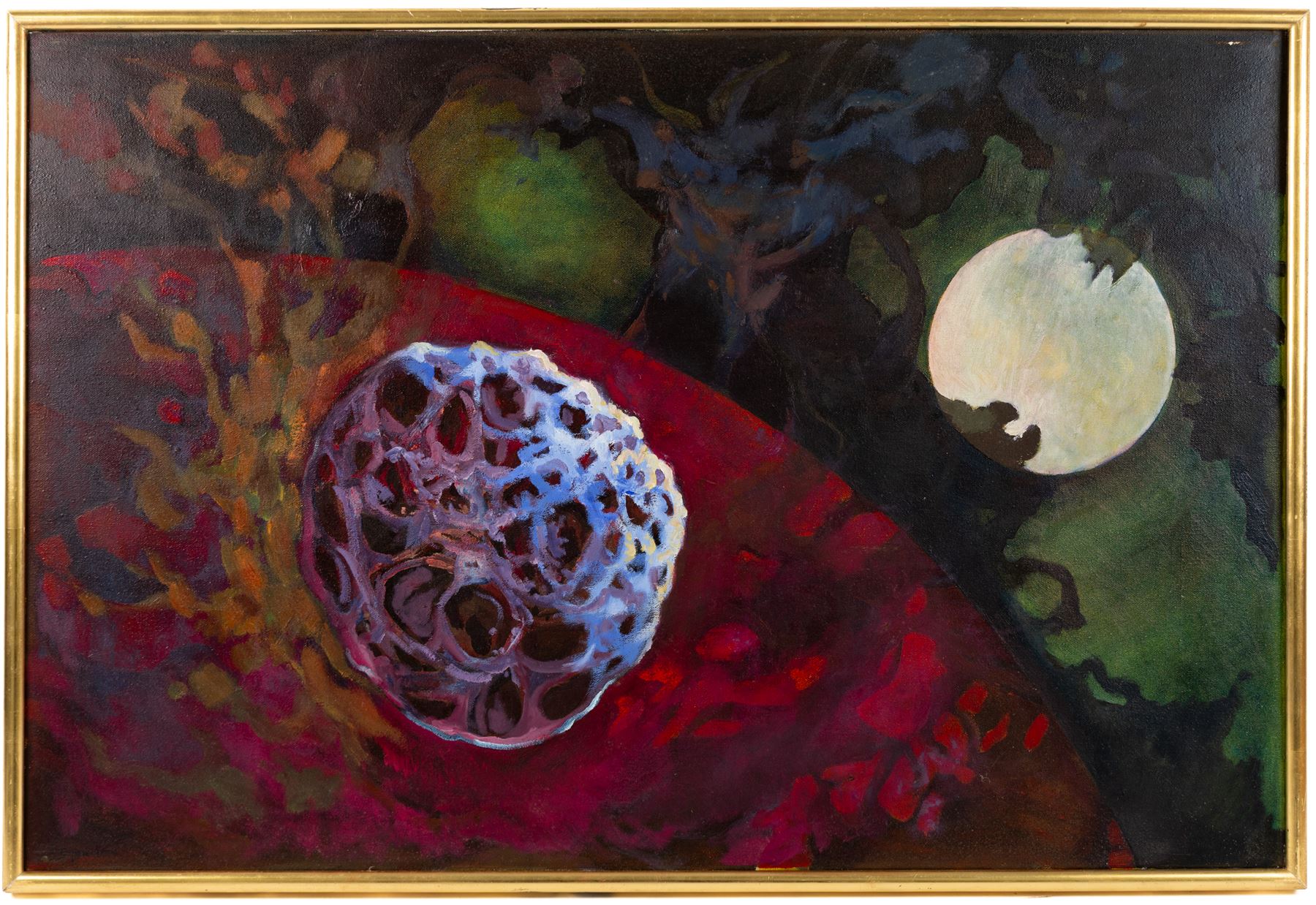 Kenneth Cozens (British 1920-2000): 'Genisis' and 'Red Planet', set of two oils on canvas signed and dated 1979, titled verso max 70cm x 91cm (2)