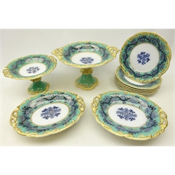  Victorian ten piece dessert service comprising six plates, two footed dishes and one low and one high tazza's (10)  