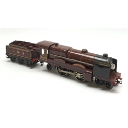 Hornby '0' gauge - three-rail electric 4-4-2 locomotive and tender 'Royal Scot' No.6100, fitted with smoke deflectors and light bulb to front of boiler, unboxed