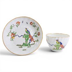 Chamberlain's Worcester teabowl and saucer, each of wrythen form decorated in the Sir Josh...