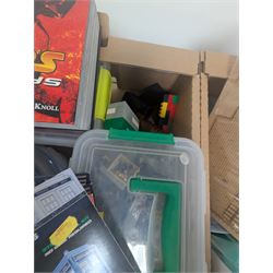 Collection of modelling equipment, kits, accessories, loose lego, including Games Workshop Warhammer 40000, military figures, etc, in four boxes, 