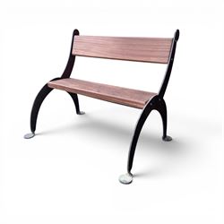 Corten steel industrial minimalism garden
bench, sapele hardwood plank seat and
backrest...