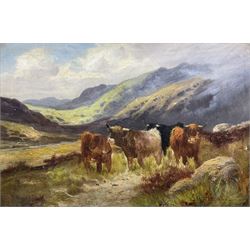 Charles W Oswald (British fl.1892-1900): Highland Cattle, oil on canvas signed 30cm x 45cm in swept gilt frame