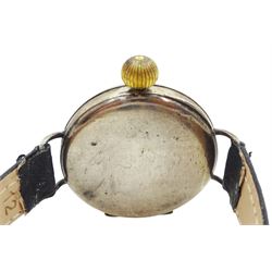 'Rolex' Unicorn silver and gold-plated manual wind wristwatch, on black leather strap