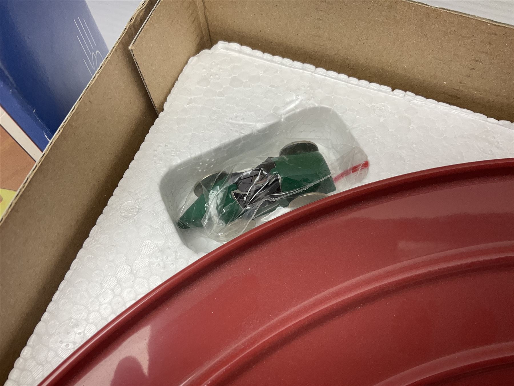 Schylling - six tinplate models comprising Sir Ian’s Bluebird racing car, Speedway Auto Racer, two Aluminium Airships, Tin Speedboat and Ernest in the Music Box; all in original boxes 