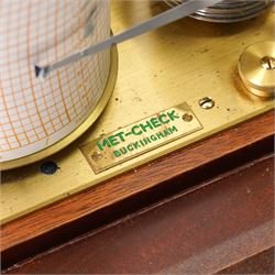 English-20th century Met-Check aneroid barograph in a mahogany case with a chart draw and charts, 8-day spring wound movement with a 7 stack aneroid capsule and 3-3/4
