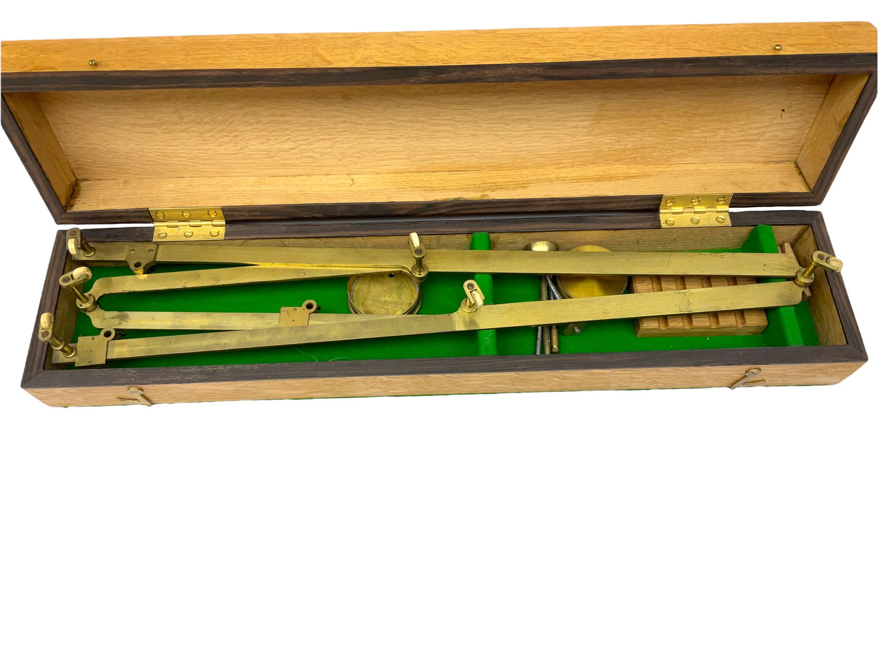 19th century brass pantograph by Robert Banks 441 Strand London, in an oak case, L56cm, W12cm