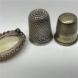 Silver napkin ring, hallmarked, together with Indian silver wirework trinket box, charm bracelet with some silver charms, pencil holder with mother of pearl page turner, etc 