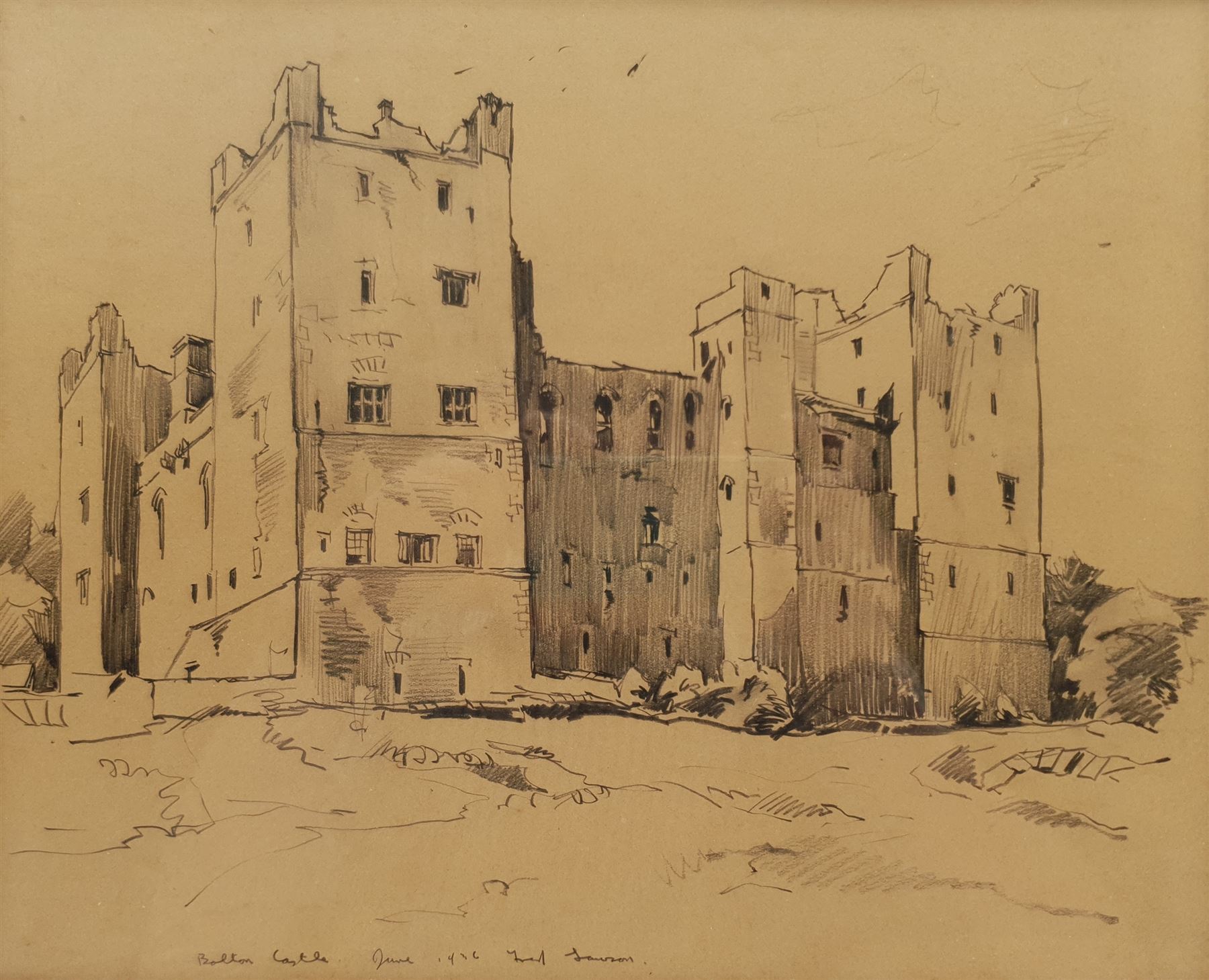 Fred Lawson (British 1888-1968): 'Bolton Castle', pencil signed titled and dated June 1936, 26cm x 31cm