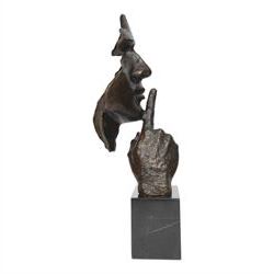 After Salvador Dali (Spanish 1904-1989): The Silence, bronze figure of face with finger raised to lips, H48cm
