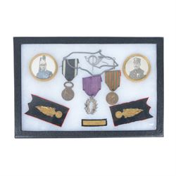 French Sapeur Pompier, fire service, photos, medals, decorations collar badges and buttons, all awarded to the same person.
