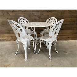 Cast aluminium circular garden table (D81cm, H73cm) and four chairs 