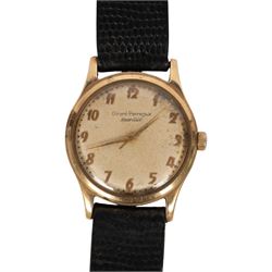 Girad-Perregaux Seahawk 9ct gold manual wind wristwatch, Birmingham 1961, on black leather strap
