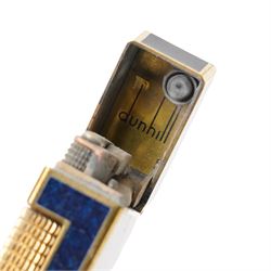 Dunhill - Rollagas lighter, lapis blue lacquer and gilt metal, with ribbed thumbpiece, H6.5cm 