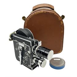 Paillard Bolex H16 Reflex 16mm Camera,with handgrip and turret for interchangeable lenses, Kern 'Macro-Switar, 1:1.9 f=75mm' lens, Kern 'Switar 1:1.6 f=10mm' lens, Kern 'Macro-Switar 1:1.1 f=26mm H16RX' lens H16RX,  with a set of filters, other accessories and a Bolex outfit case