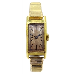  Omega rectangular 18ct gold wristwatch, case no. 8167762, stamped K18, on expandable gilt strap  