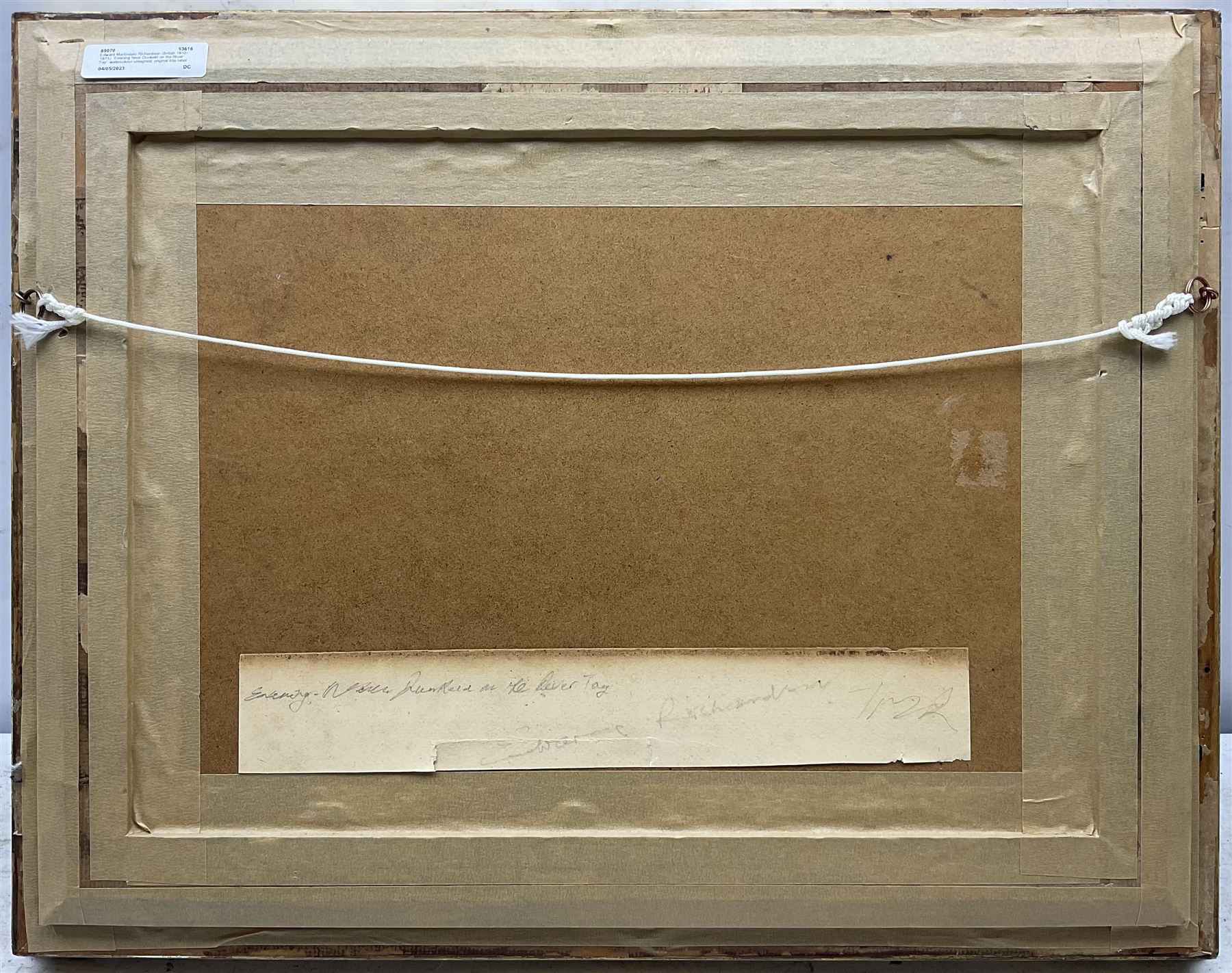 Edward Martindale Richardson (British 1810-1874): 'Evening Near Dunkeld on the River Tay', watercolour unsigned, original title label verso 22cm x 34cm 
Provenance: private collection, purchased James Alder Fine Art, Hexham; with Mallams Oxford 9th March 2016 Lot 442