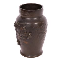 Japanese Meiji period bronze vase, with dragon decoration in high relief, indistinct mark to base, H25.5cm