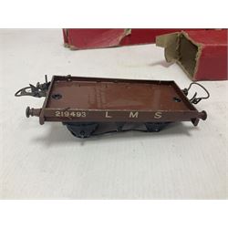 Hornby ‘0’ gauge - LNER 0-4-0 no.460 type 101 locomotive in green with key; further boxed ‘0’ gauge to include no.1 Crane Truck, no.2 single arm signals, open and closed goods wagons and cars; large quantity of track to include railway crossing, straight and curved track etc, in two boxes 