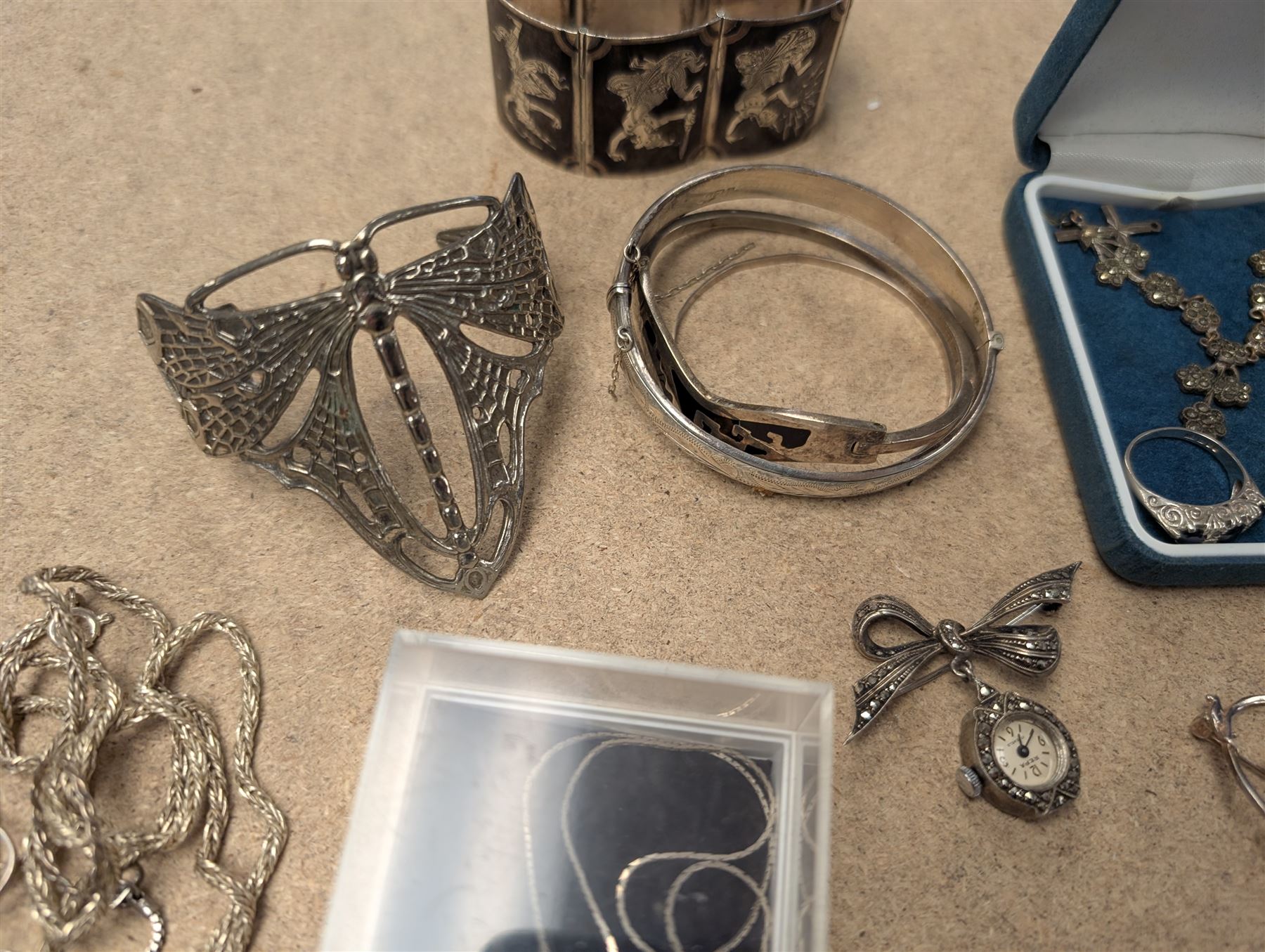 Collection of silver and silver stone set jewellery, including bracelets, necklaces, brooches, rings etc, together with some costume jewellery