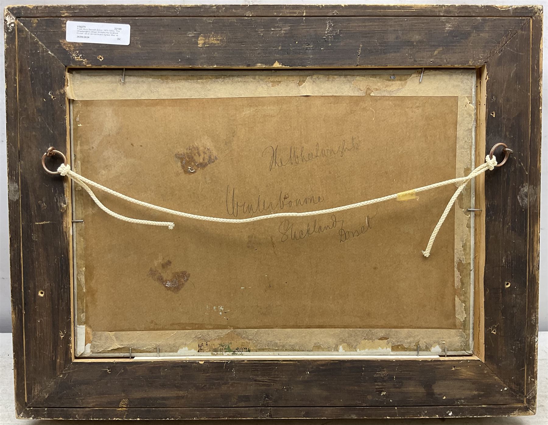 Frank Moss Bennett (British 1874-1953): 'The Wheelwright's - Winterborne Stickland Dorset', oil on canvas board signed, titled verso 24cm x 34cm