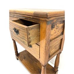 Ancient Mariner - hardwood side table, rectangular top over two short and one long drawer, turned supports joined by undertier