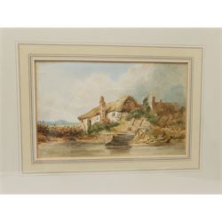 English School (19th century): Figures in a Rural Village, watercolour indistinctly signed 20cm x 29cm, and a similar watercolour unsigned 14cm x 22cm (2)