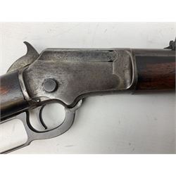 Marlin Firearms Co. USA 'Safety' .32 rim-fire rifle dated 1892, the 61cm barrel with magazine tube under, walnut stock with under lever cocking and crescent butt plate, serial no.153534, L103.5cm