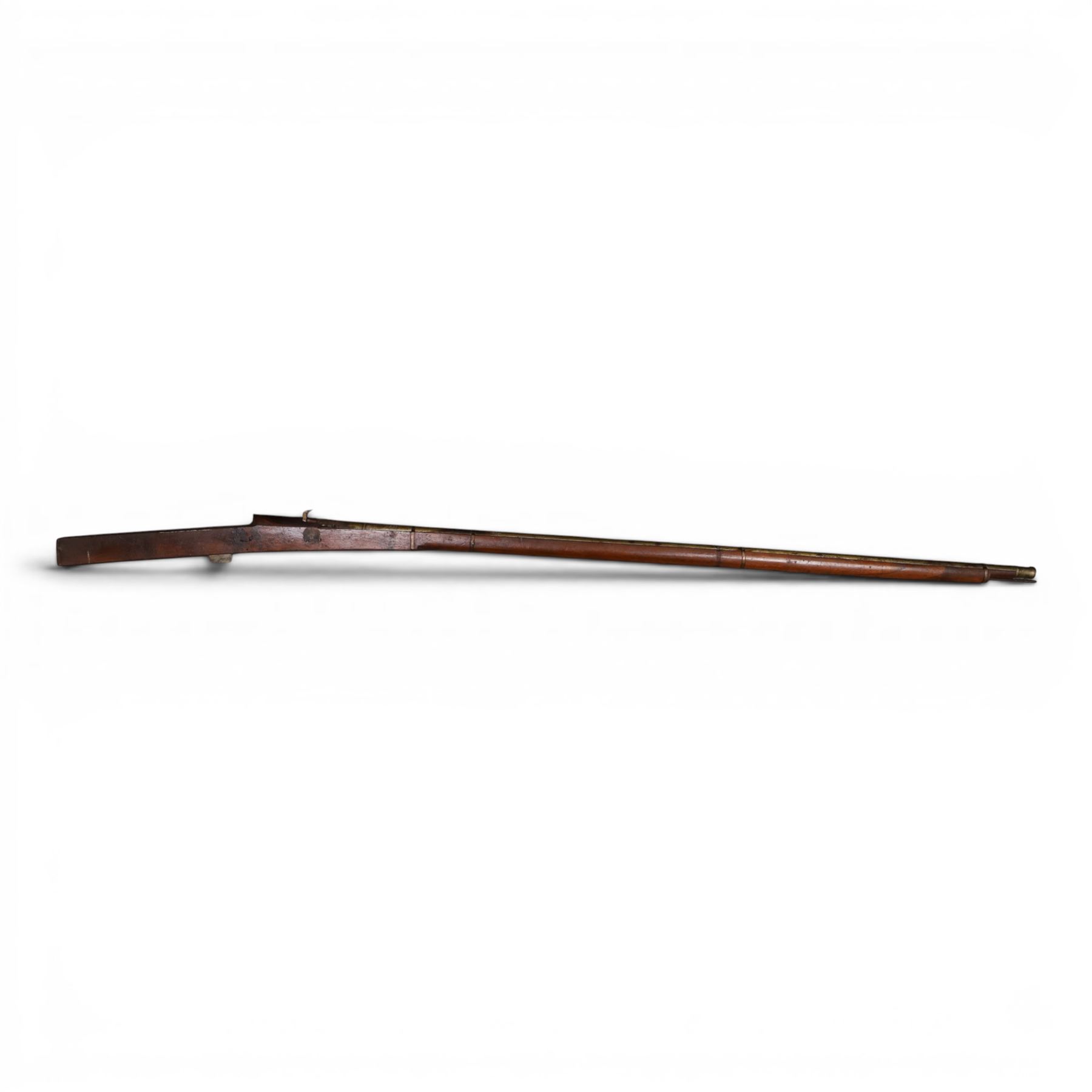  Indian matchlock jezail from the Royal Jaigarh Fort, Jaipur, the plain 51 inch barrel with flared muzzle, stamped to breech 'JPR/EXR/2/7333' on a full wooden stock, overall length 180cm, together with certificate of authenticity on Rajmahal Palace Office headed paper, dated 11th March 1978