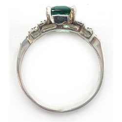  Silver stepped marcasite and green stone ring, stamped 925  
