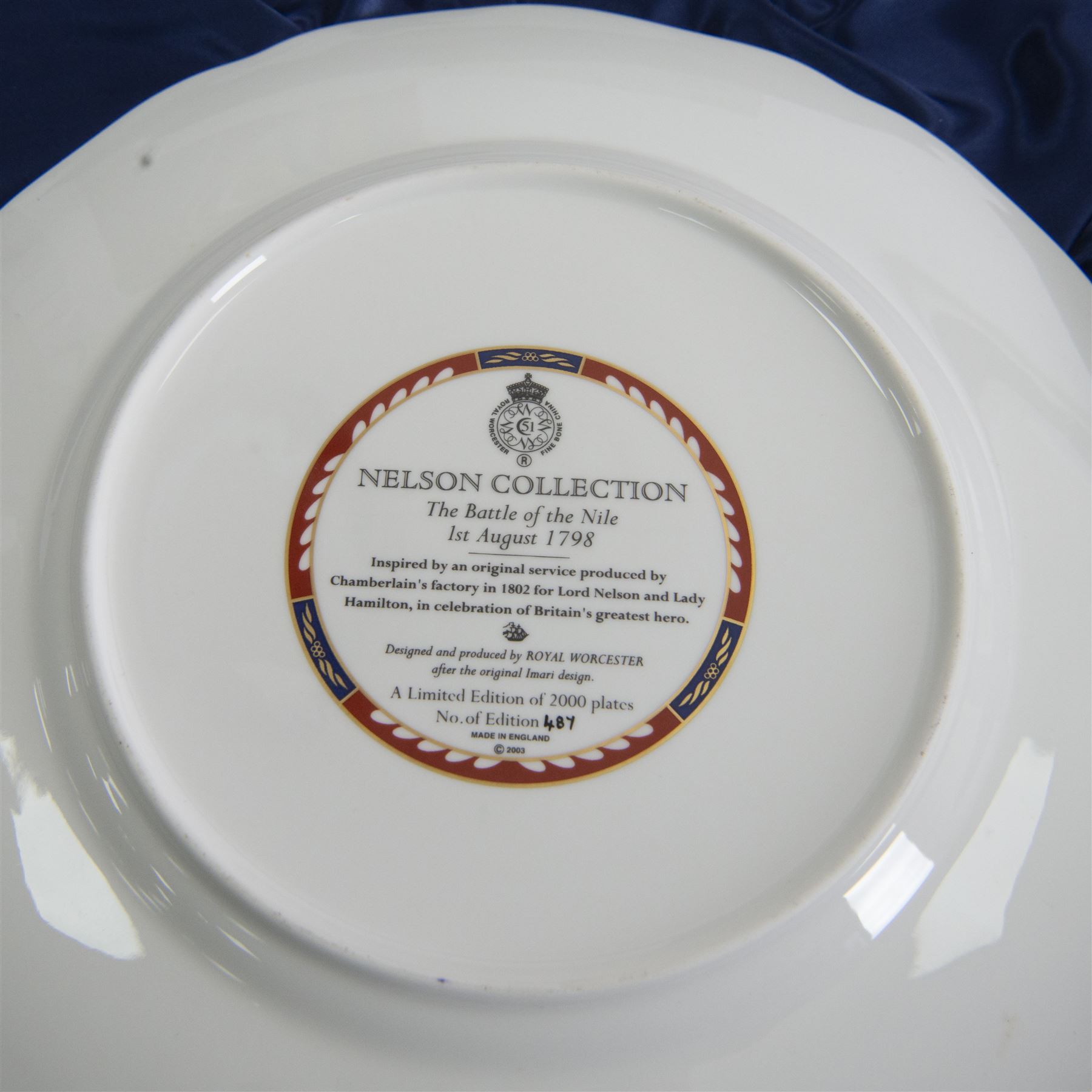 Royal Worcester seven Nelson collection plates, limited edition, comprising two Battle of Cape St Vincent, two Battle of Trafalgar, two Battle of Copenhagen and Battle of the Nile, all with certificates and original boxes 