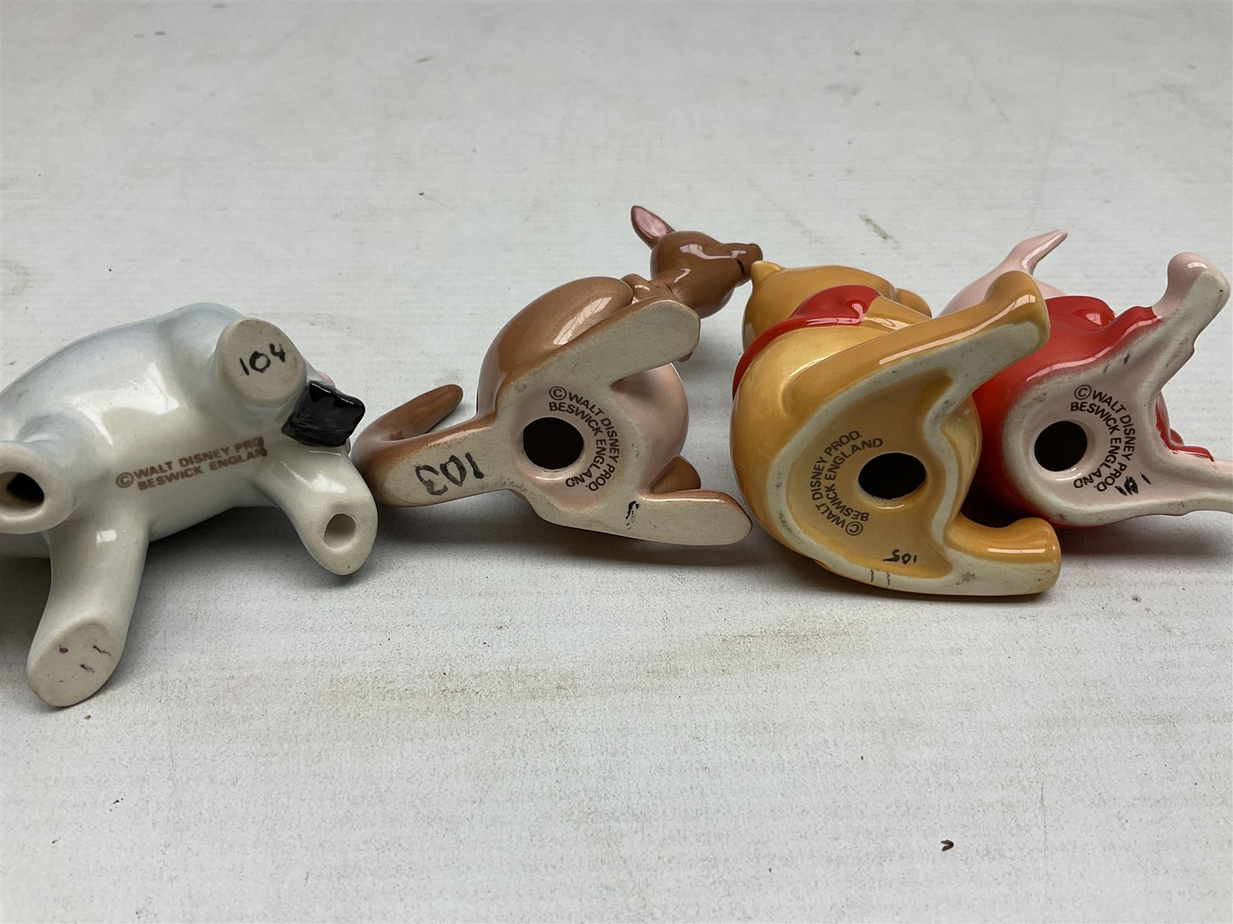 Set of eight Winnie the Pooh Beswick figures, comprising Christopher Robin, Winnie the Pooh, Tigger, Piglet, Rabbit, Eeyore, Owl and Kanger, six with original boxes, tallest H12cm  