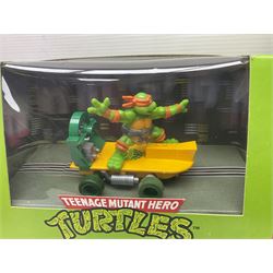 Scalextric - eight Hornby Teenage Mutant Ninja Turtles slot cars, nos.C130, C131, C132, C134, C338, C339, C421 & C422; and two further Scalextric slot cars, C465 Batmobile and C139 Parmalat Brabham; all boxed (10)