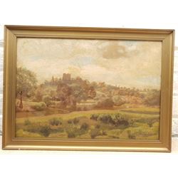 English School (Early 20th century): Yorkshire River Landscape, possibly Richmond, oil on canvas unsigned 34cm x 50cm