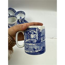 Spode Italian pattern tea service, comprising teapot, milk jug, open sucrier, six cups and saucers, two coffee cans and saucers, six dessert plates, four mugs and a sandwich plate (30) 
