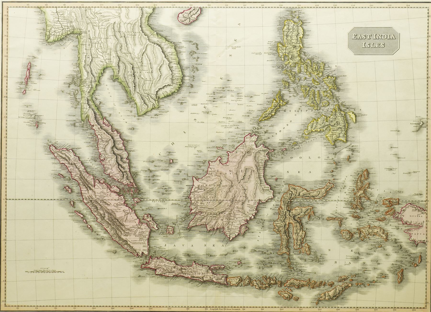 John Pinkerton (Scottish 1758-1826): 'East India Isles', early 19th century engraved map with hand-colouring of the Philippines pub. 1813, 57cm x 77cm
