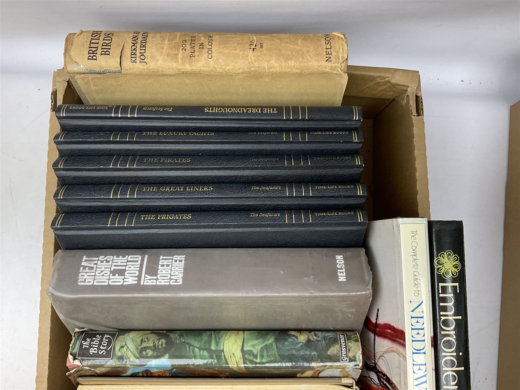 Collection of books, to include British Birds by F.B Kirkman and F.C.R Jourdain, five volumes of Time Life The Seafarers, books on embroidery etc, in four boxes 